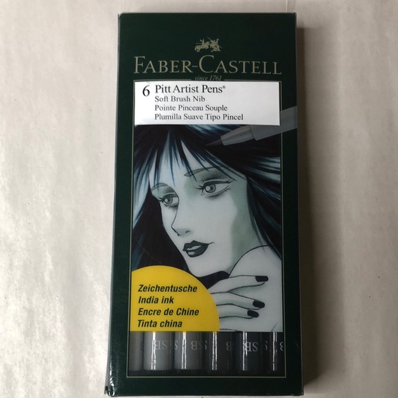 Faber-Castell, 6 Pitt Artist Pens - Black & Grays - Picture 1 of 12